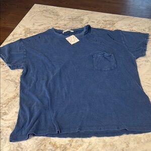 Free People Casual Blue T-Shirt with Pocket